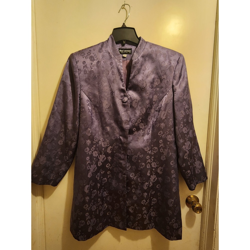 Chad Stevens Vintage Purple Floral Jacquard Mandarin Collar Blazer Jacket Sz 16